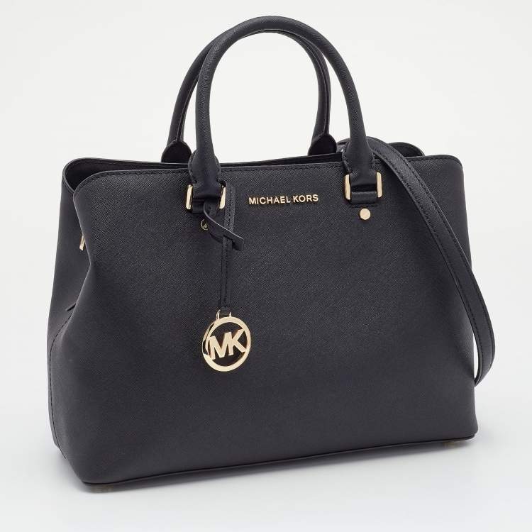 Pre Owned Michael Kors Black Leather Savannah Satchel