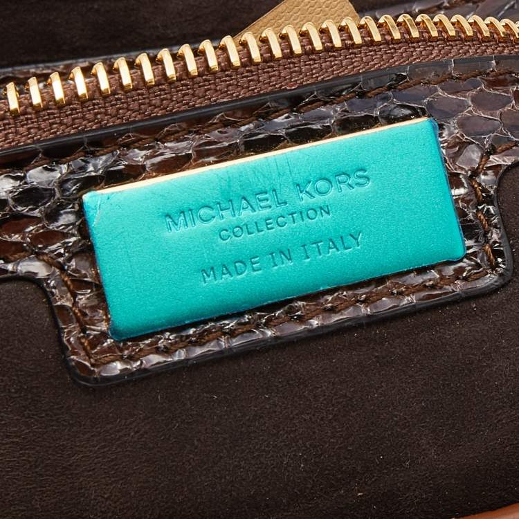 Pre Owned Michael Kors Collection Brown Glitter And Python Bancroft Hobo