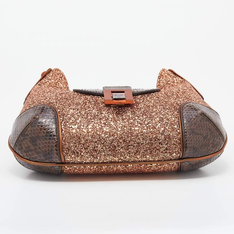 Pre Owned Michael Kors Collection Brown Glitter And Python Bancroft Hobo