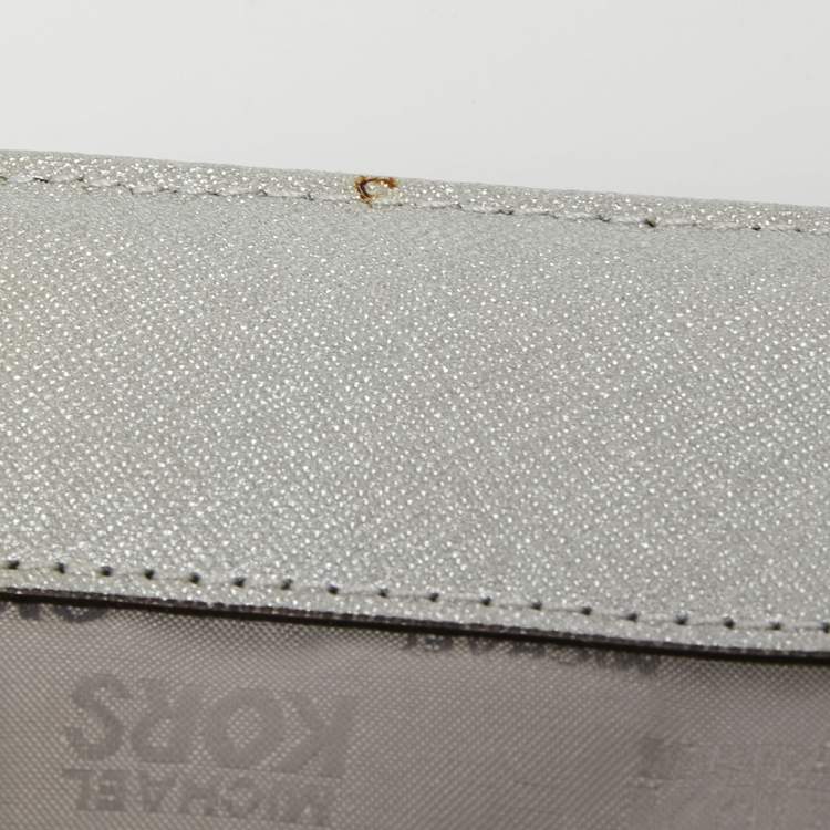Pre Owned Michael Kors Silver Leather Small Ava Crystals Embellished Top Handle Bag