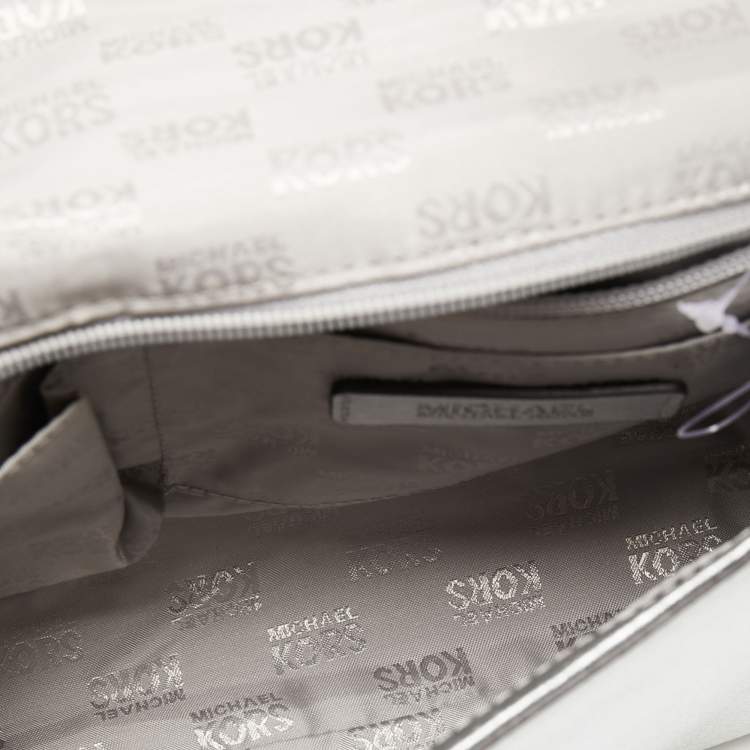 Pre Owned Michael Kors Silver Leather Small Ava Crystals Embellished Top Handle Bag