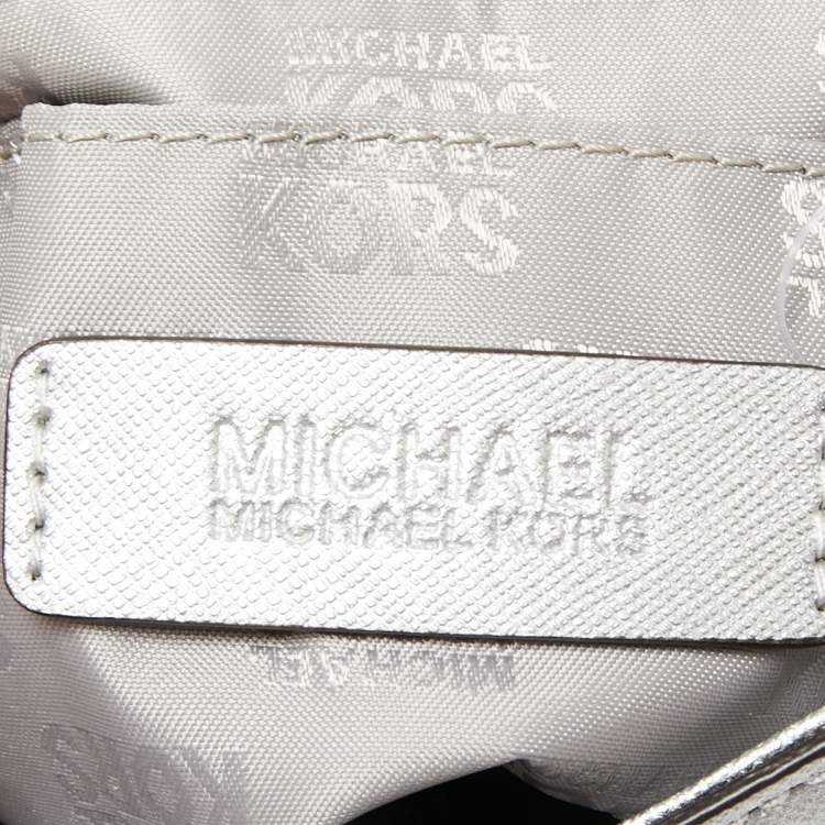 Pre Owned Michael Kors Silver Leather Small Ava Crystals Embellished Top Handle Bag