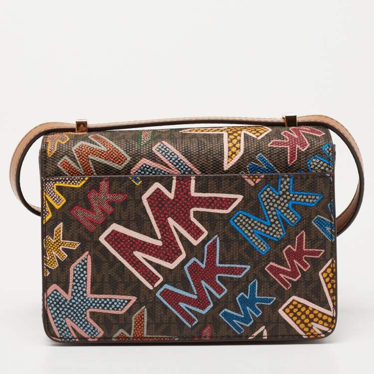 Pre Owned Michael Kors Multicolor Grafitti Print Coated Canvas and Leather Crossbody Bag
