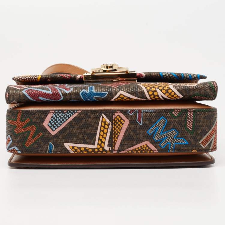 Pre Owned Michael Kors Multicolor Grafitti Print Coated Canvas and Leather Crossbody Bag