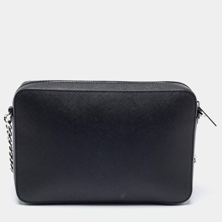 Pre Owned Michael Kors Black Leather Jet Set Crossbody Bag