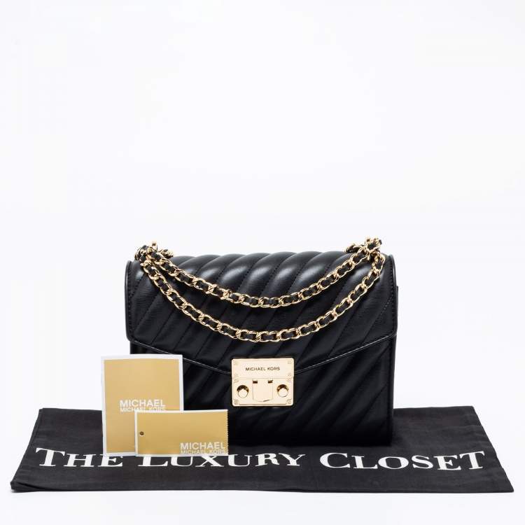 Pre Owned Michael Kors Black Quilted Leather Medium Rose Flap Shoulder Bag