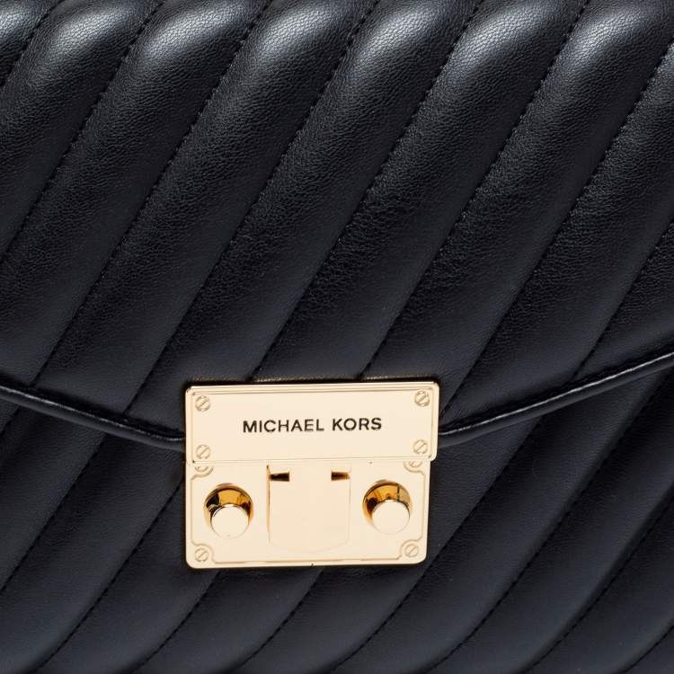 Pre Owned Michael Kors Black Quilted Leather Medium Rose Flap Shoulder Bag