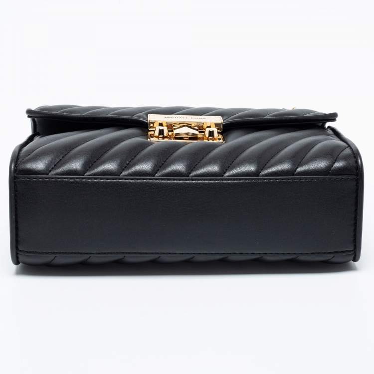 Pre Owned Michael Kors Black Quilted Leather Medium Rose Flap Shoulder Bag