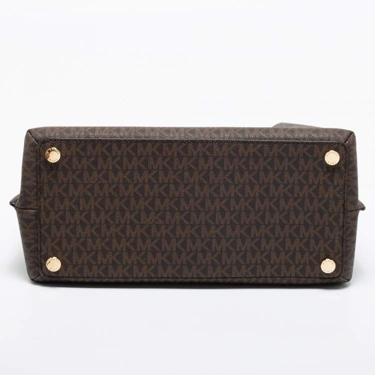 Pre Owned Michael Kors Brown Coated Canvas Large Teagan Shoulder Bag