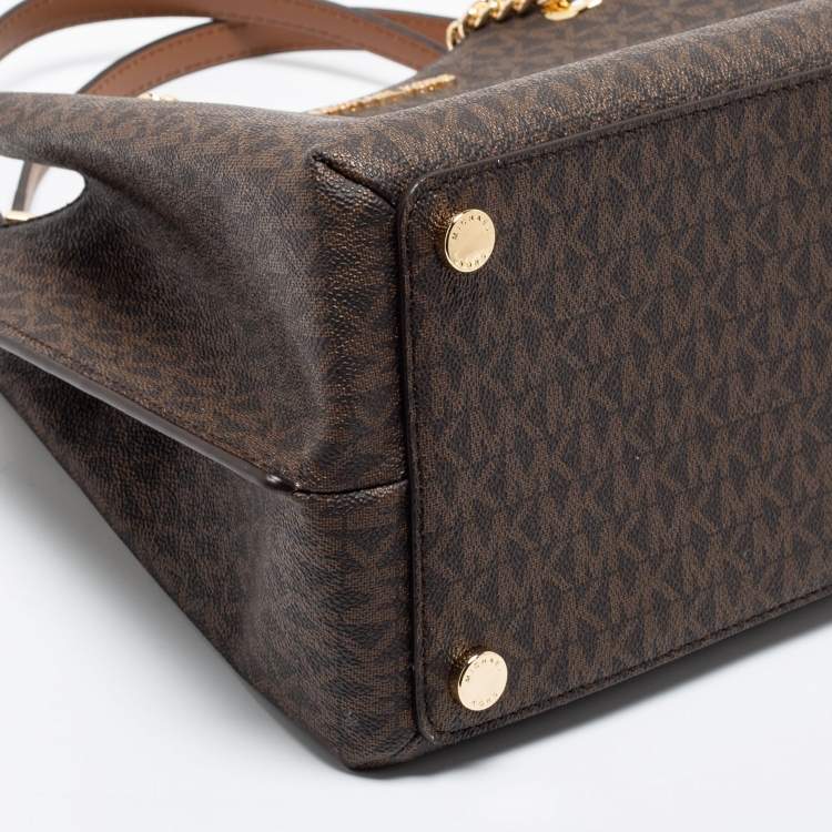 Pre Owned Michael Kors Brown Coated Canvas Large Teagan Shoulder Bag