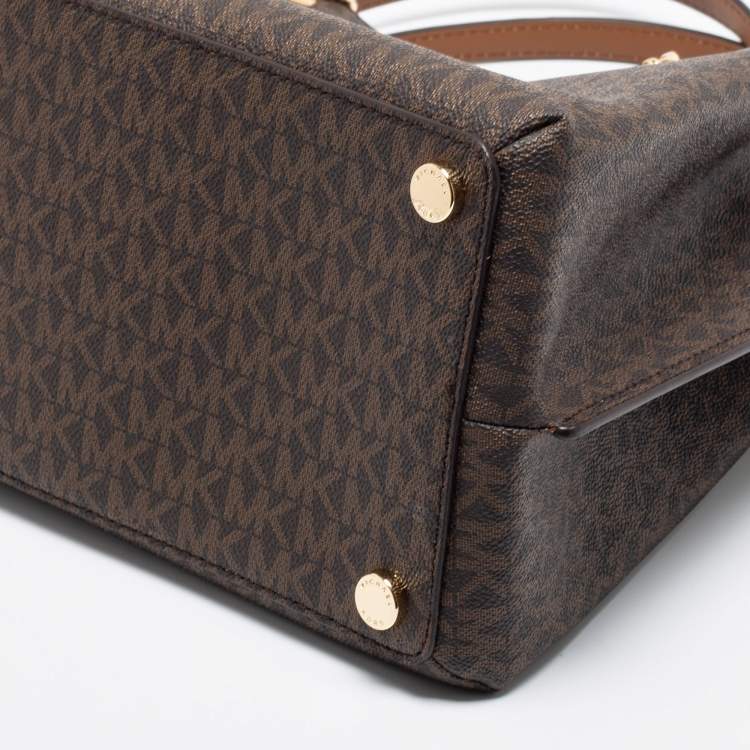 Pre Owned Michael Kors Brown Coated Canvas Large Teagan Shoulder Bag