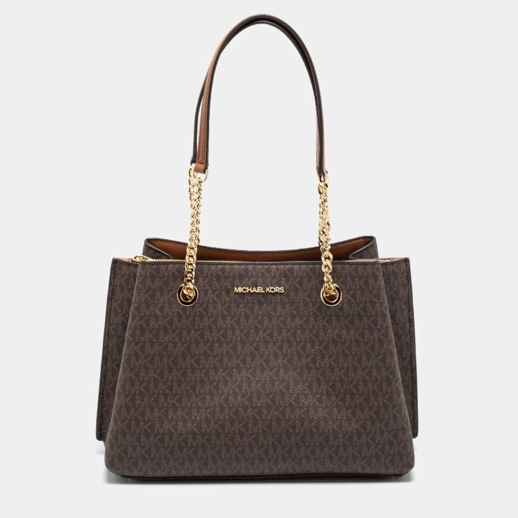 Michael Kors Brown Coated Canvas Large Teagan Shoulder Bag Michael Kors