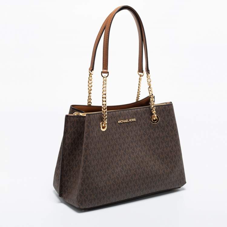 Pre Owned Michael Kors Brown Coated Canvas Large Teagan Shoulder Bag