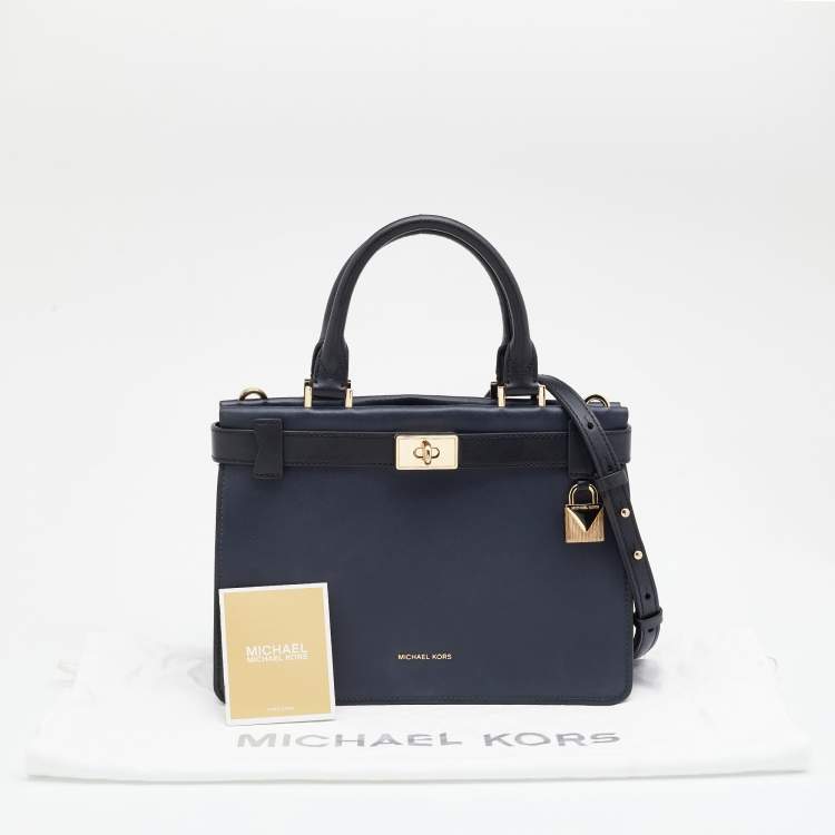Pre Owned Michael Kors Navy Blue/Black Leather Small Tatiana Satchel