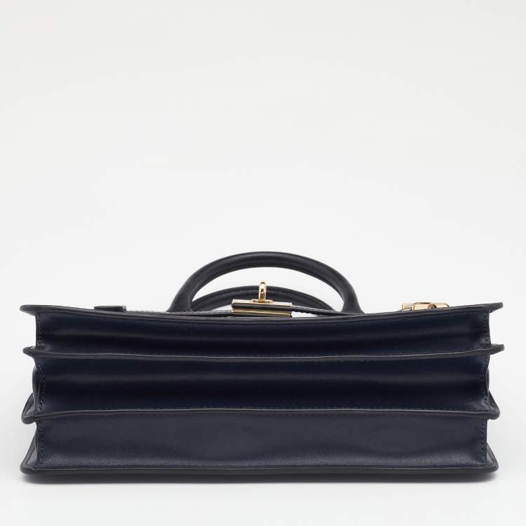 Pre Owned Michael Kors Navy Blue/Black Leather Small Tatiana Satchel