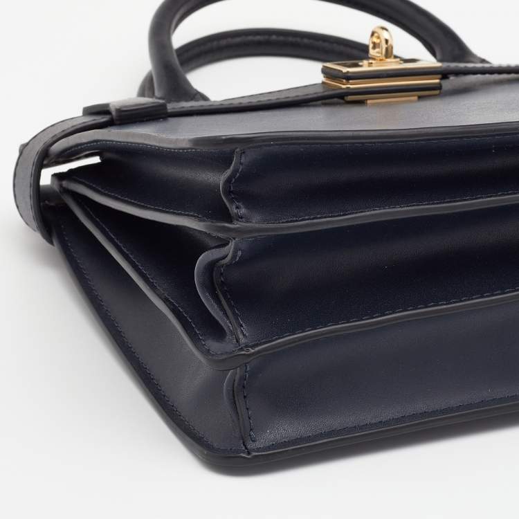 Pre Owned Michael Kors Navy Blue/Black Leather Small Tatiana Satchel