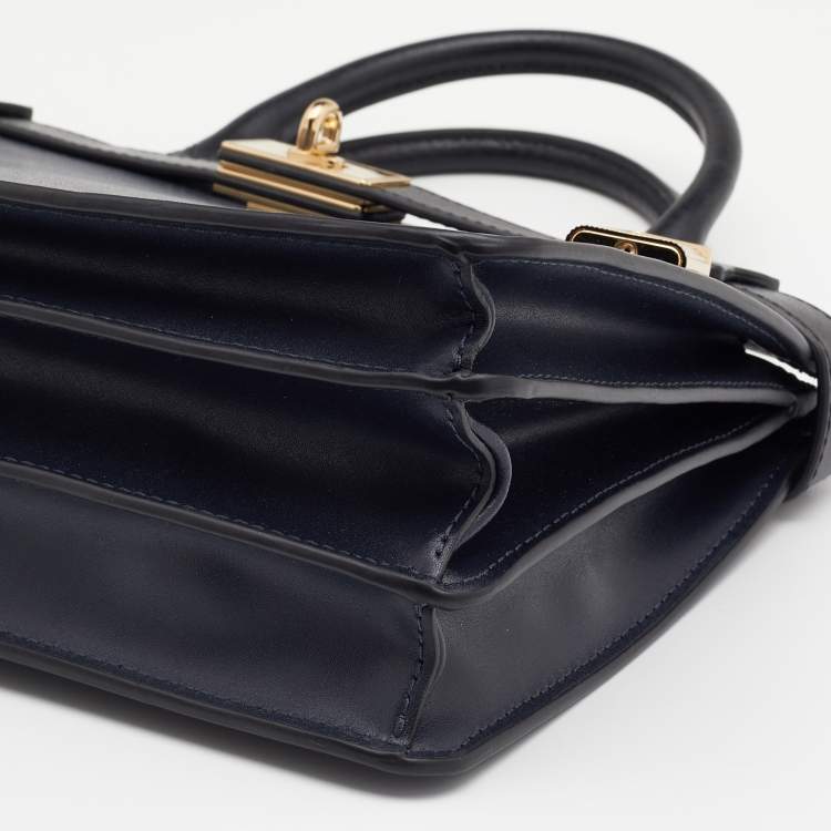 Pre Owned Michael Kors Navy Blue/Black Leather Small Tatiana Satchel