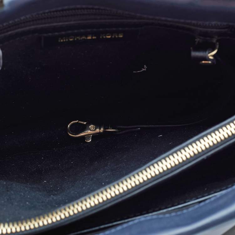 Pre Owned Michael Kors Navy Blue/Black Leather Small Tatiana Satchel