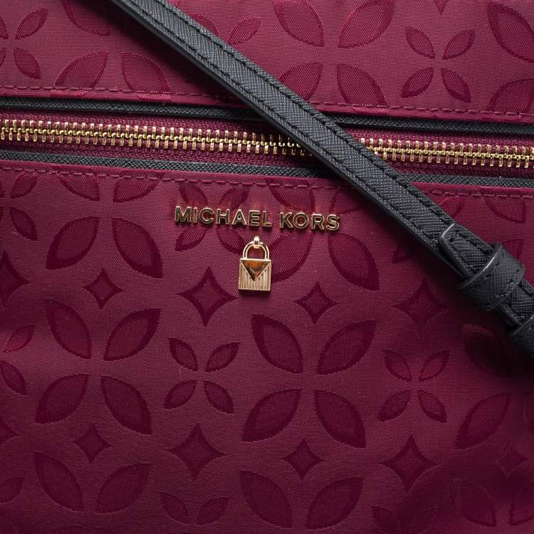 Pre Owned Michael Kors Plum Floral Nylon Large Kelsey Messenger Bag 