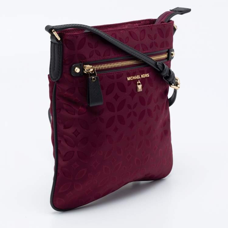 Pre Owned Michael Kors Plum Floral Nylon Large Kelsey Messenger Bag 