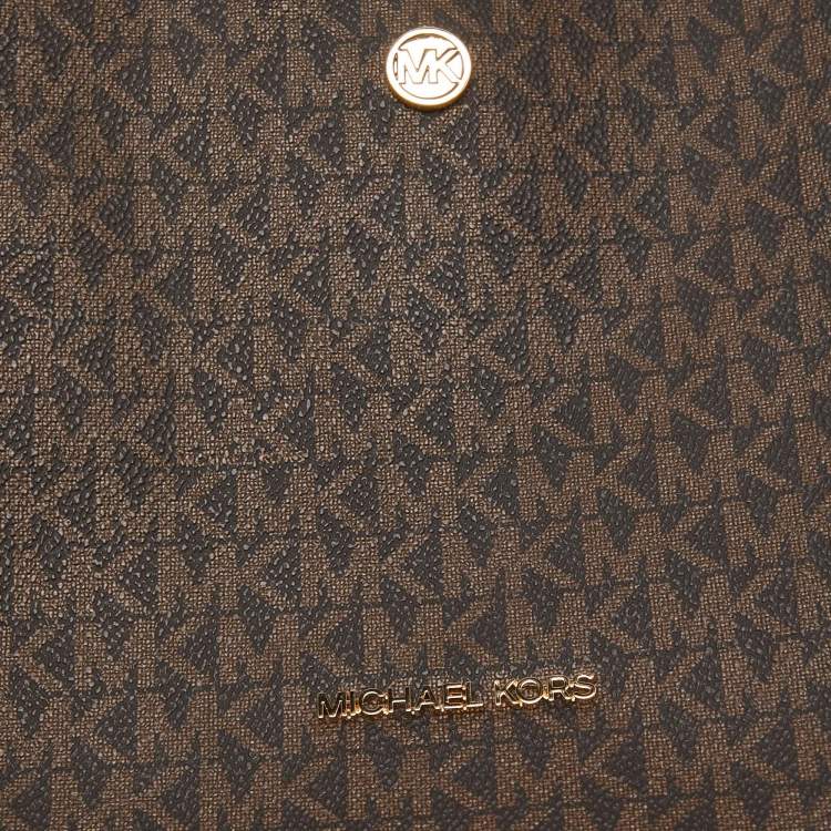Pre Owned Michael Kors Brown Signature Coated Canvas Briley  Messenger Bag