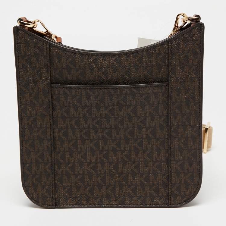 Pre Owned Michael Kors Brown Signature Coated Canvas Briley  Messenger Bag