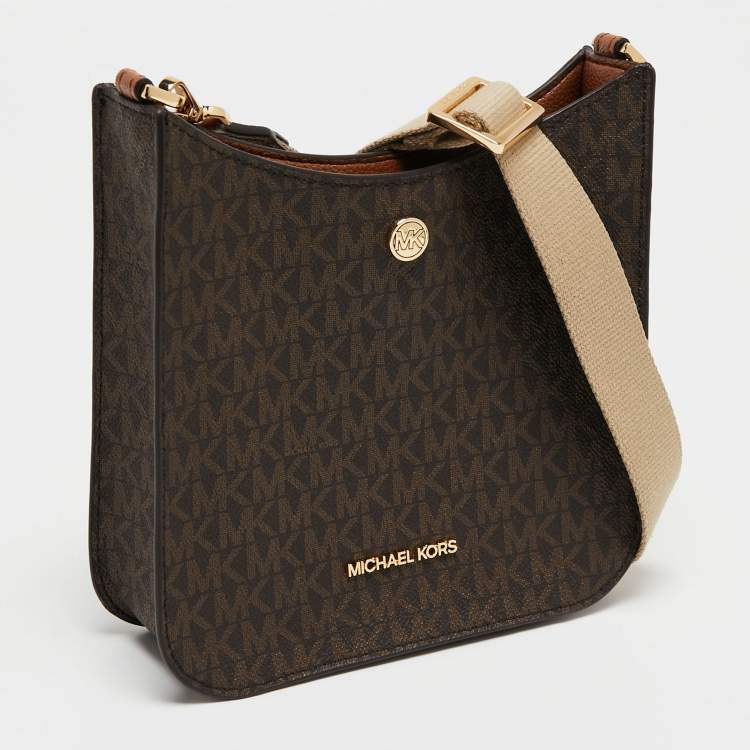 Pre Owned Michael Kors Brown Signature Coated Canvas Briley  Messenger Bag