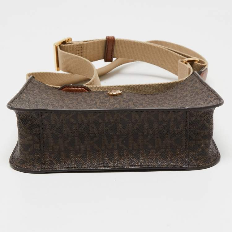 Pre Owned Michael Kors Brown Signature Coated Canvas Briley  Messenger Bag