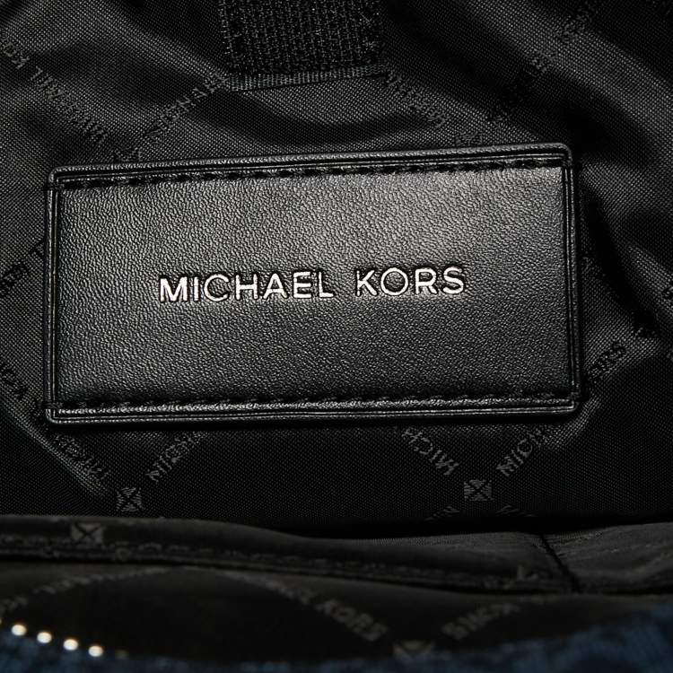 Pre Owned Michael Kors Black/Blue Signature Coated Canvas Cooper Messenger Bag