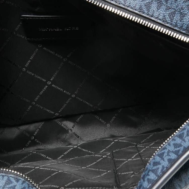 Pre Owned Michael Kors Black/Blue Signature Coated Canvas Cooper Messenger Bag