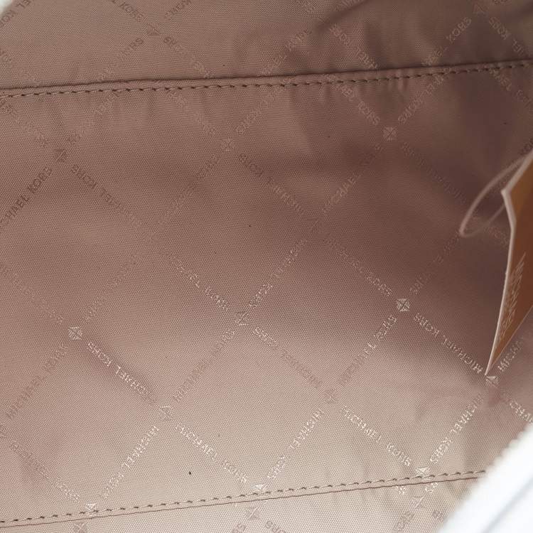 Pre Owned Michael Kors Blue/White Printed Coated Canvas And Leather Medium Jet Set Girls Duffle Bag