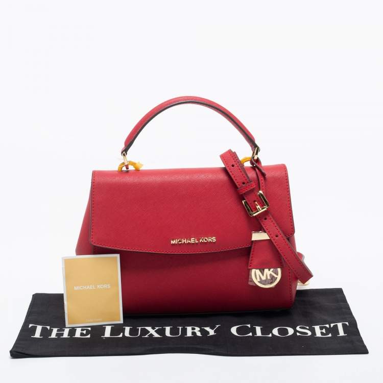 Pre Owned Michael Kors Red Saffiano Leather Small Ava Top Handle Bag