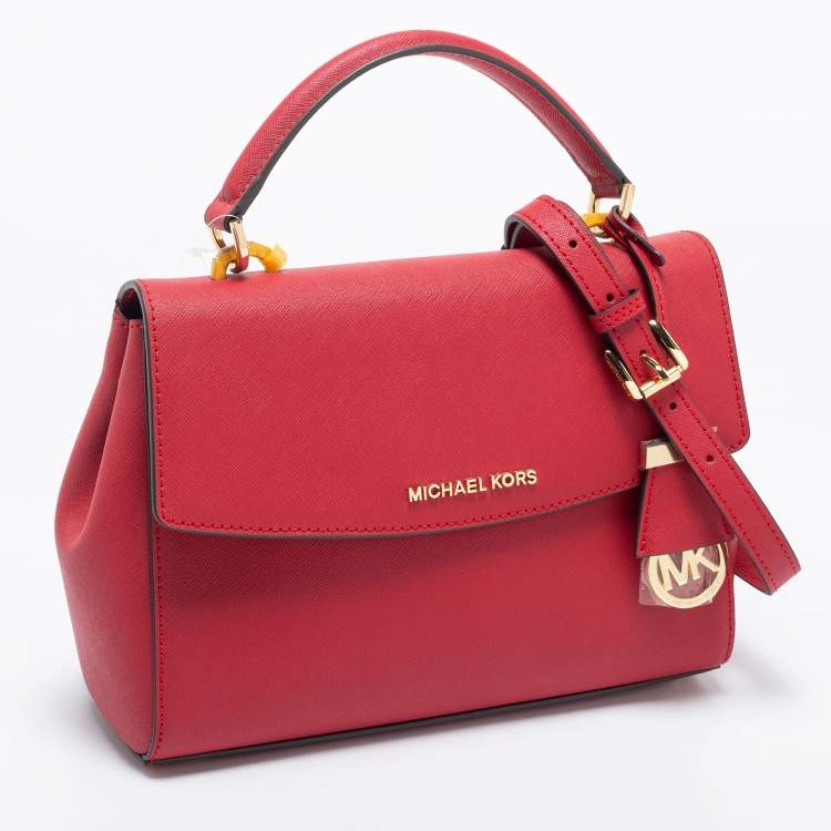 Pre Owned Michael Kors Red Saffiano Leather Small Ava Top Handle Bag
