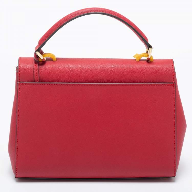 Pre Owned Michael Kors Red Saffiano Leather Small Ava Top Handle Bag