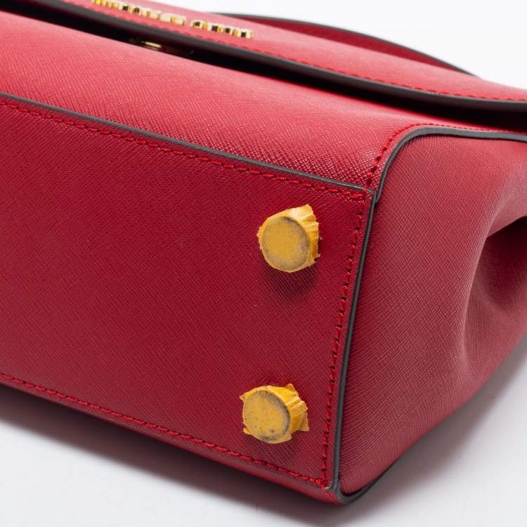 Pre Owned Michael Kors Red Saffiano Leather Small Ava Top Handle Bag