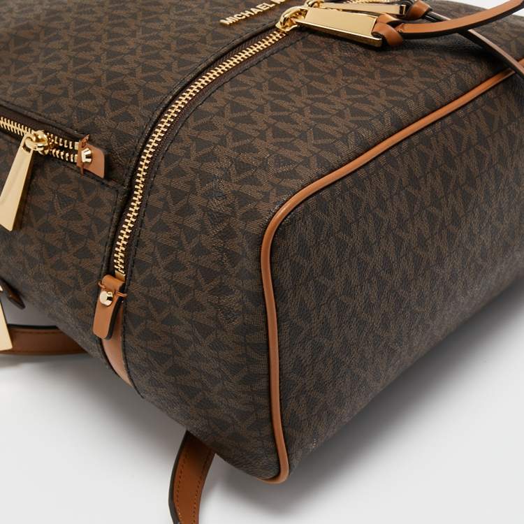 Pre Owned Michael Kors Brown Signature Coated Canvas And Leather Medium Rhea Backpack