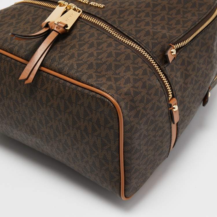 Pre Owned Michael Kors Brown Signature Coated Canvas And Leather Medium Rhea Backpack