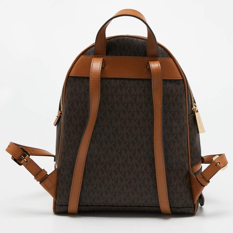 Pre Owned Michael Kors Brown Signature Coated Canvas And Leather Medium Rhea Backpack