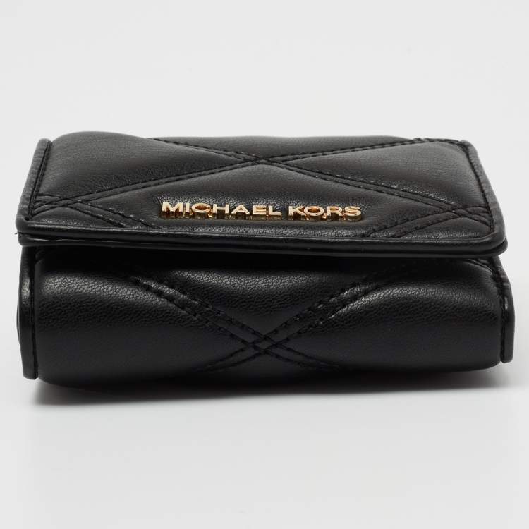 Pre Owned Michael Kors Black Leather Jet Set Travel Compact Wallet