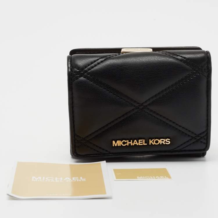 Pre Owned Michael Kors Black Leather Jet Set Travel Compact Wallet