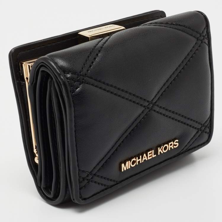 Pre Owned Michael Kors Black Leather Jet Set Travel Compact Wallet
