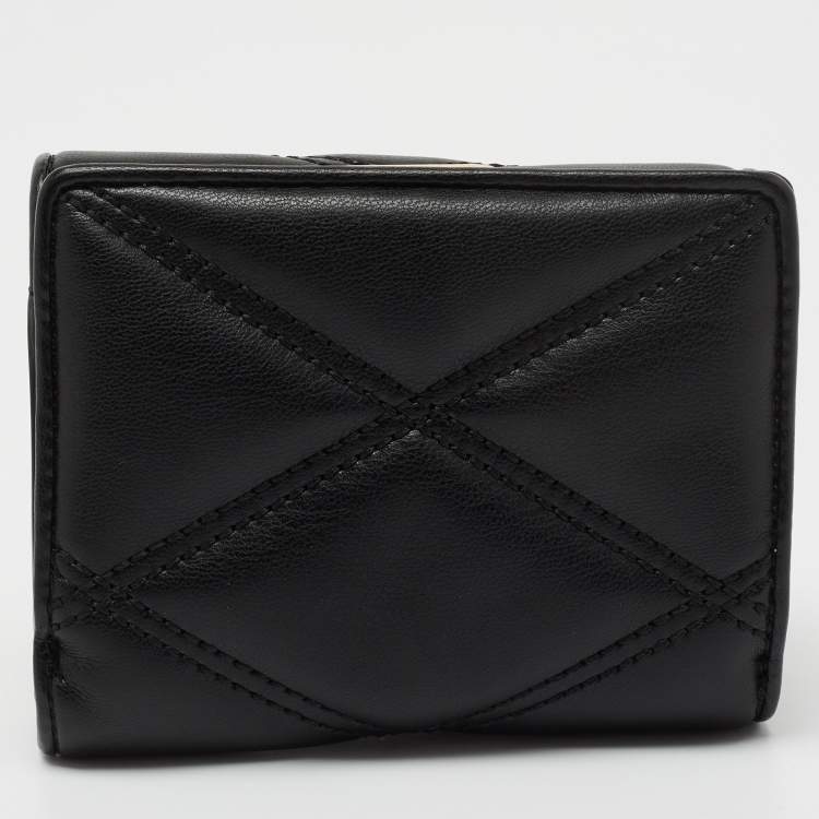 Pre Owned Michael Kors Black Leather Jet Set Travel Compact Wallet