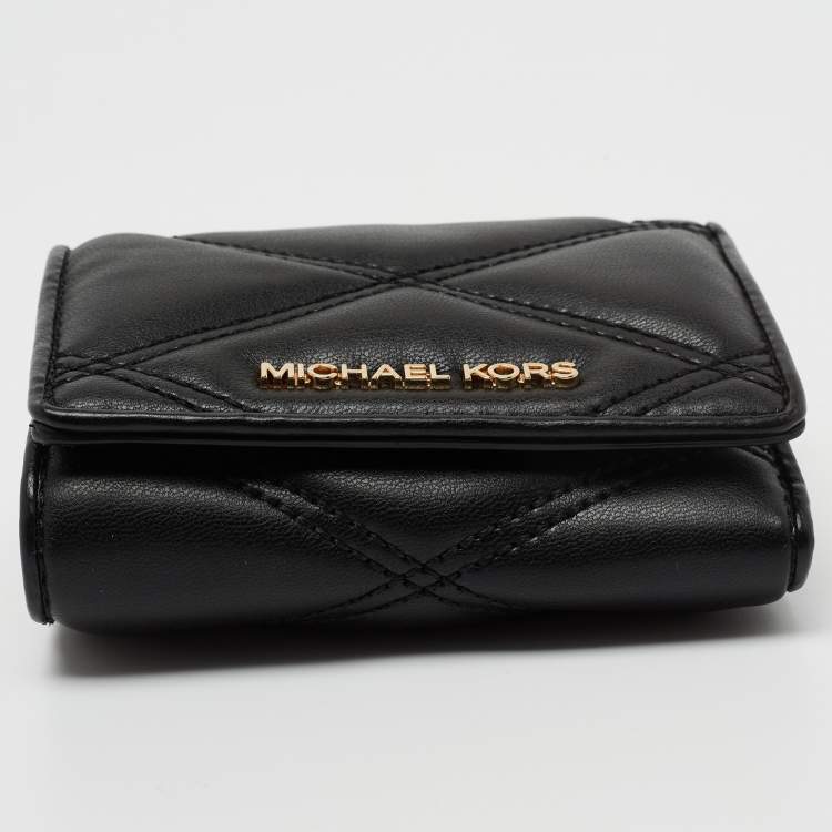 Pre Owned Michael Kors Black Leather Jet Set Travel Compact Wallet