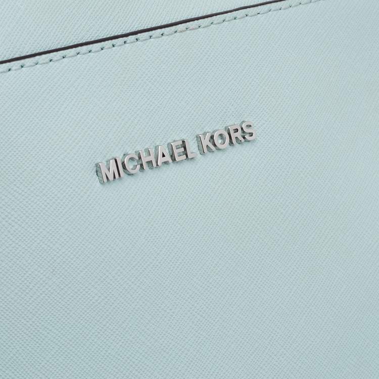 Pre Owned Michael Kors Mint Green Leather Jet Set Camera Crossbody Bag