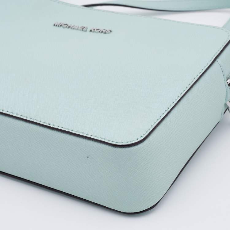 Pre Owned Michael Kors Mint Green Leather Jet Set Camera Crossbody Bag