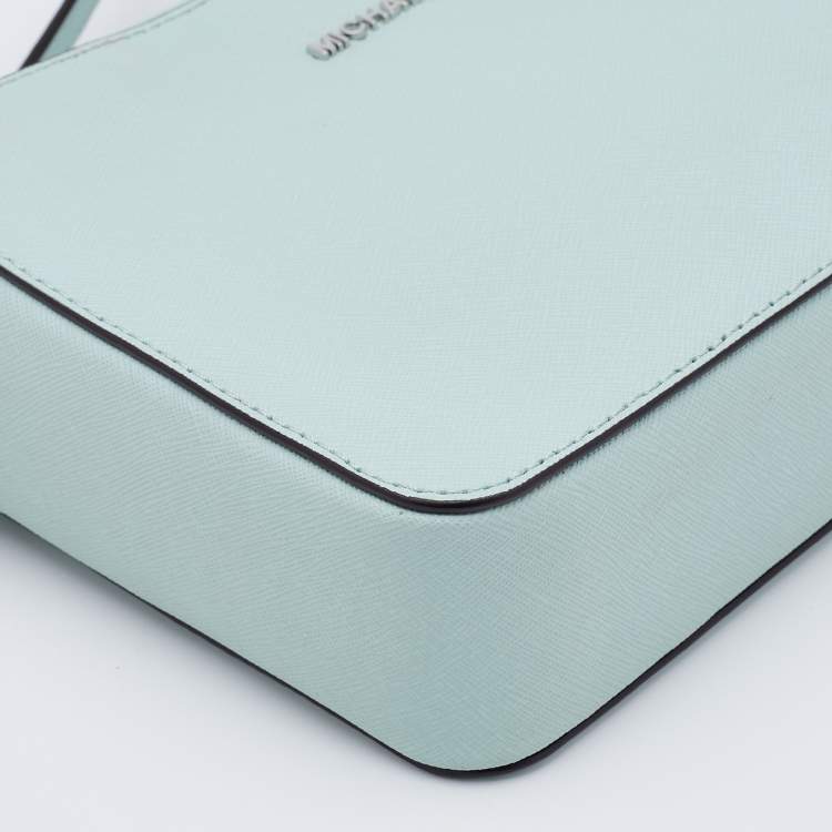 Pre Owned Michael Kors Mint Green Leather Jet Set Camera Crossbody Bag