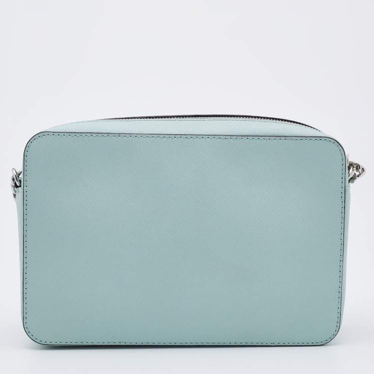 Pre Owned Michael Kors Mint Green Leather Jet Set Camera Crossbody Bag