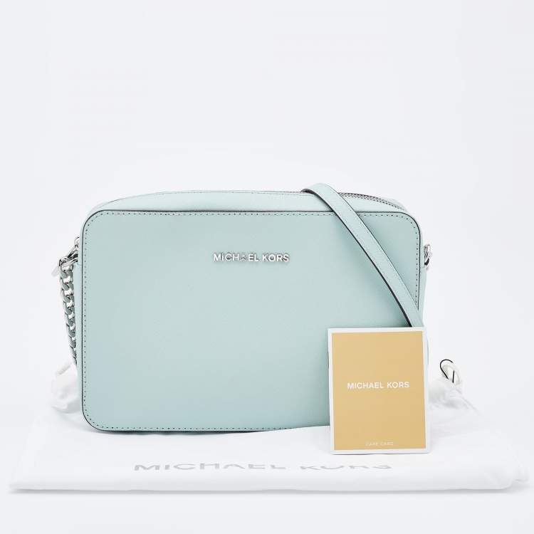 Pre Owned Michael Kors Mint Green Leather Jet Set Camera Crossbody Bag