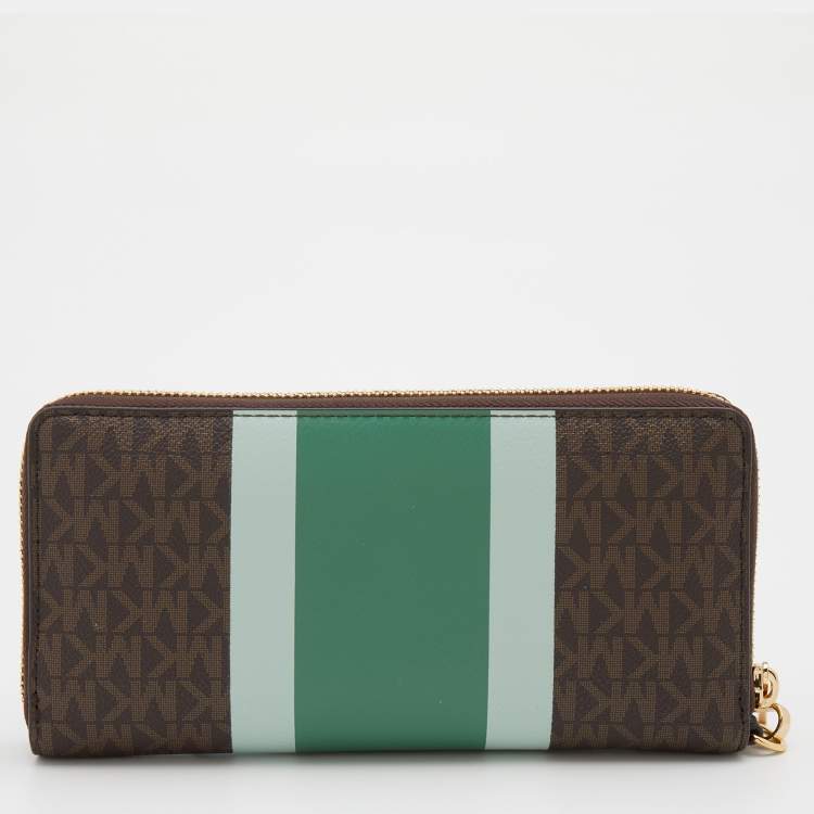 Pre Owned Michael Kors Multicolor Signature Coated Canvas Striped Zip Around Wallet