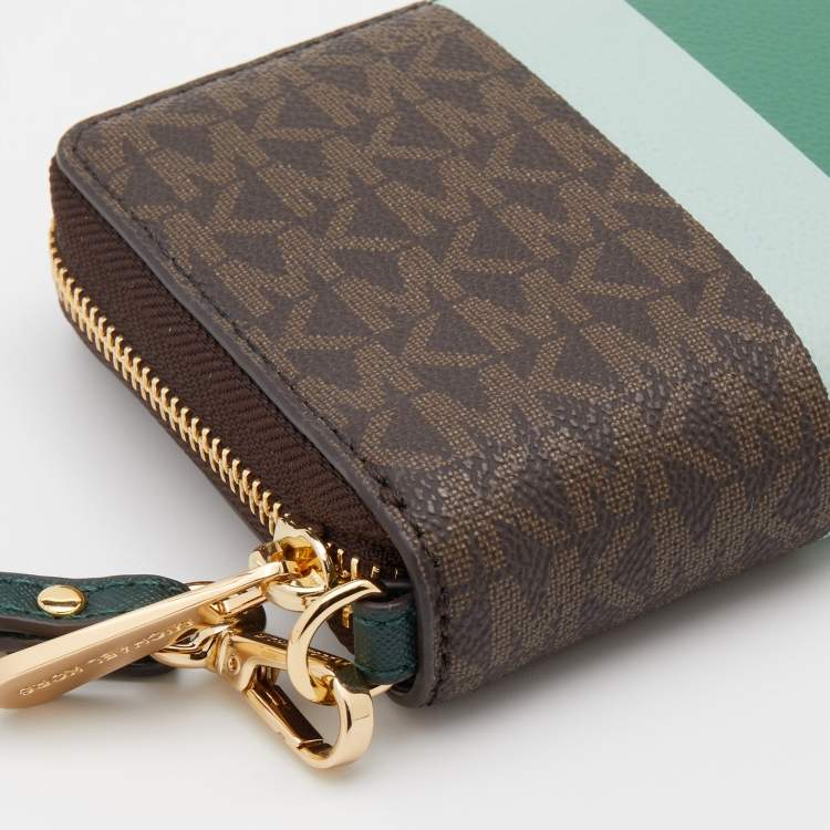 Pre Owned Michael Kors Multicolor Signature Coated Canvas Striped Zip Around Wallet